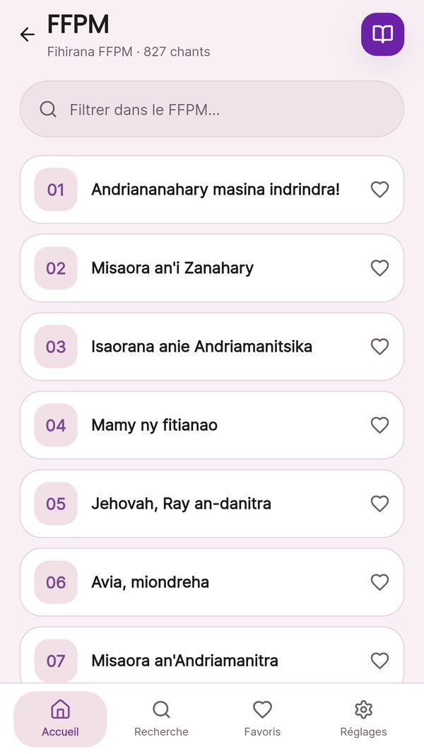 Chant du recueil FFPM et sa partition (Tiona) dans Tenisoa