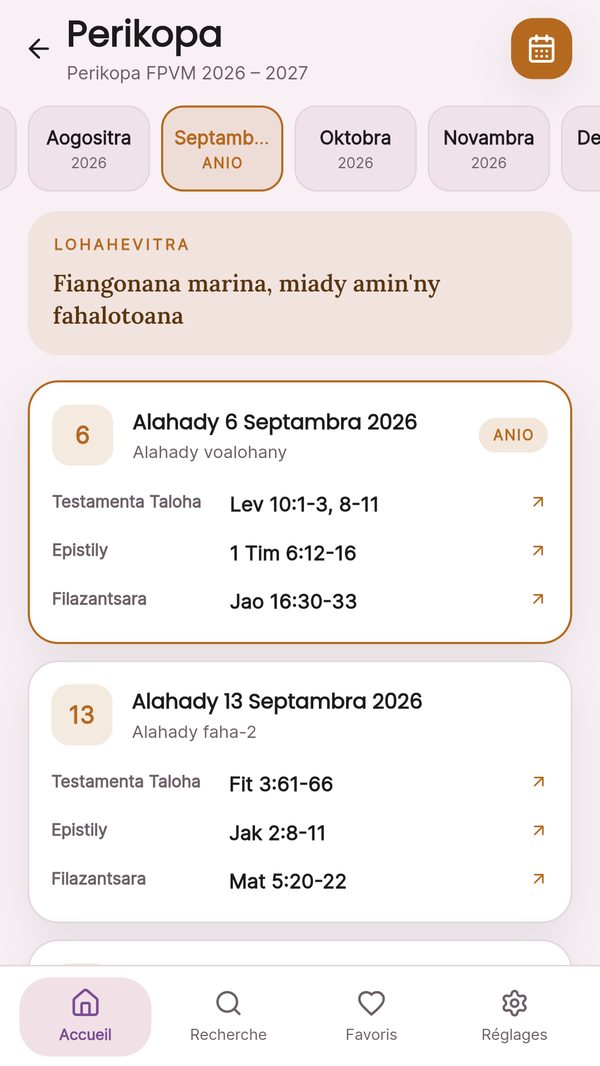 Liste des recueils de chants (Fihirana) dans Tenisoa